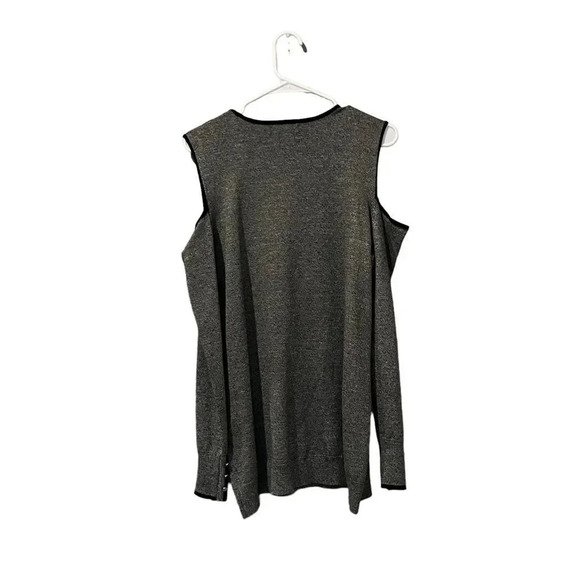 CALVIN KLEIN NEW Women's Gray Contrast-trim Cold-shoulder Sweater Top Size Large - Picture 4 of 4